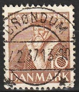 FRIMÆRKER DANMARK | 1936 - AFA 231 - Reformationen 10 øre brun - Lux Stemplet Brøndum